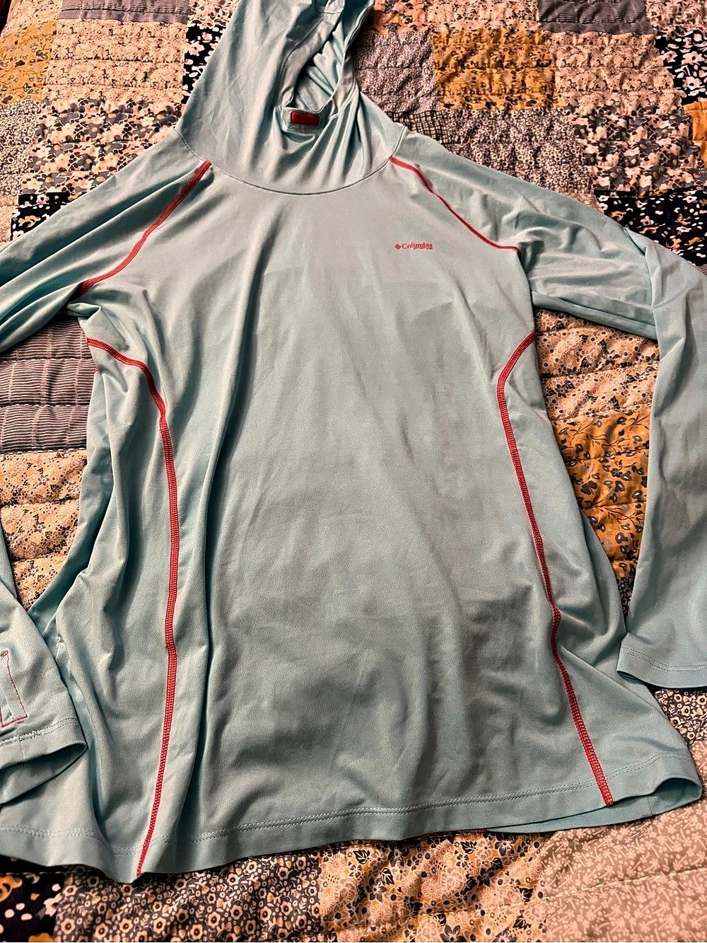 Columbia Omni-Shade Hooded Top Green & Red Size Large